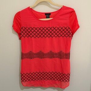 Ann Taylor Pink Blouse with Black Lace Accents